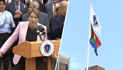 Maura Healey, America's first lesbian governor, oversees raising of Pride flag at Statehouse