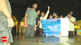 Video: 4 days after coaching centre deaths, students protest in same area on waterlogged roads | India News - Times of India