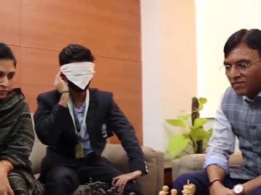 WATCH: D Gukesh Dazzles as Chess Olympiad Champion Plays Chess Blinfolded Against Sports Minister Mansukh Mandaviya - News18