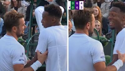 Wawrinka and Monfils pause Wimbledon clash at crucial moment to meet at net