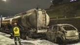 Carro bate na traseira de caminhão tanque e causa incêndio na Anchieta