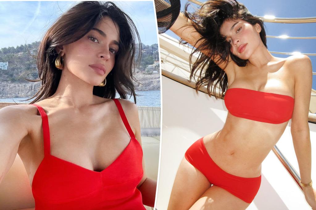 Kylie Jenner catches some rays in fiery red bikini