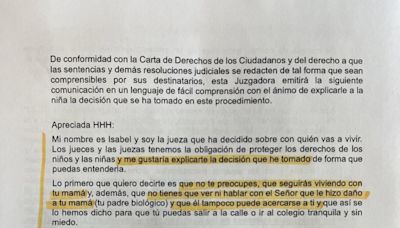 La carta de una juez a una niña cuya madre fue maltratada por su padre: 'No tienes que ver al señor que le hizo daño'