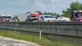 Dodge Ram pickup truck engulfs in flames on IH-10 in Orange