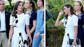 Queen Letizia wows in chic dress and returns to heels after mysterious injury