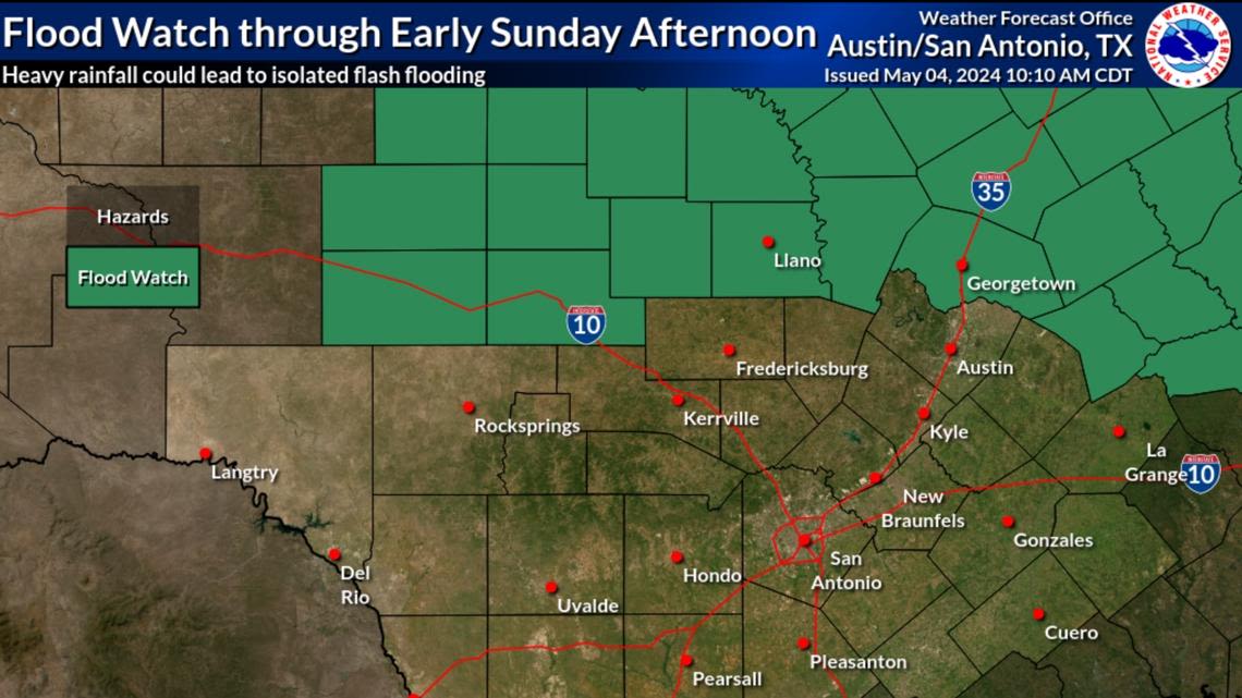 Flood Watch issued for Hill Country and areas east until Sunday afternoon