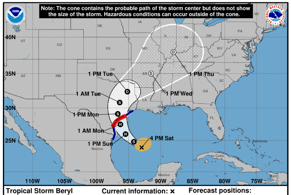Hurricane Beryl is on a path to hit the Texas coast Monday