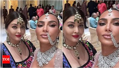 Kim Kardashian calls Aishwarya Rai Bachchan 'Queen' as they pose for a selfie at Anant Ambani and Radhika Merchant's Shubh Aashirwad ceremony | Hindi...