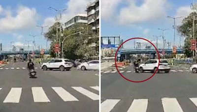 Mumbai Accident: Dashcam Video Shows High-Speed Crash At Marine Drive As 2-Wheeler Dashes Into Hyundai Creta After Jumping...