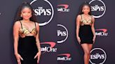 Halle Bailey Elevates the Little Black Dress With Gold Floral Bra Cups in Raisa Vanessa Look at ESPY Awards 2024