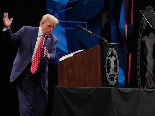 Trump claims ‘low IQ’ Biden only has to stay upright to be declared winner of debates in NRA speech