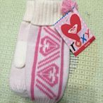 Roxy 白色粉色logo編織手套