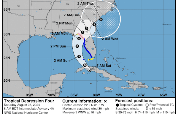 Tropical Depression Four timeline: When will it become Tropical Storm Debby, make landfall?