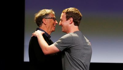 Mark Zuckerberg and Bill Gates squeezed into a mini-version of the Meta CEO's Harvard dorm for his 40th birthday bash