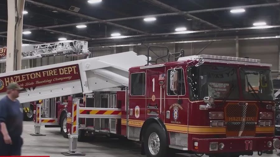 Brand new fire equipment on display during firefighter expo in Harrisburg