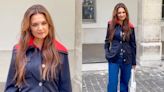 Katie Holmes Elevates Casual Dressing With Shades of Blue for Patou’s Spring 2025 Couture Show During Paris Fashion Week