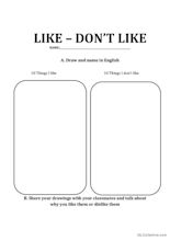 Things I like - Things I don't like…: English ESL worksheets pdf & doc