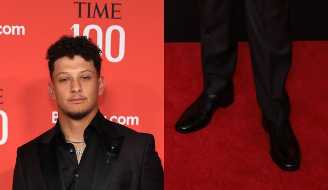 Patrick Mahomes Slips On Black Leather Boots for Time 100 Gala 2024