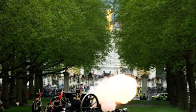 King Charles III’s coronation anniversary is marked by ceremonial gun salutes across London