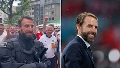Moment Gareth Southgate doppelganger police officer is serenaded by England fans