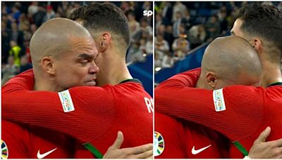 An absolutely devastated Pepe had to be consoled by Cristiano Ronaldo at FT vs France