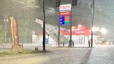 Gas station awning in north Georgia ripped down by heavy rains, strong winds during intense weather system