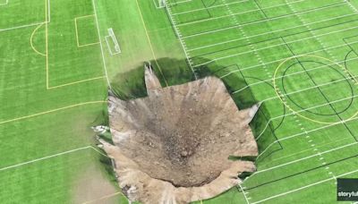 Videos capture giant sinkhole opening up in middle of Illinois soccer field