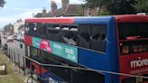 'Overhanging scaffolding poles smashed windows' on double decker bus