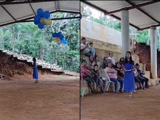 En escuela primaria de Chiapas sólo una niña se graduó de sexto y le hicieron una ceremonia para ella sola