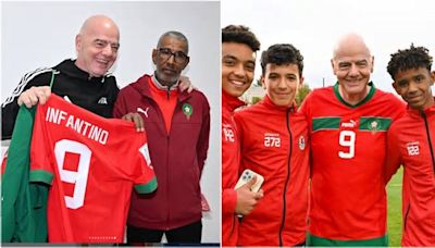 Infantino se pone la camiseta de Marruecos con la final del Mundial 2030 todavía por decidir