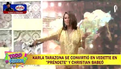Karla Tarazona se viste como vedette y Christian Domínguez reacciona: “Me da orzuelo” (VIDEO)