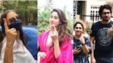 Tabu, Janhvi Kapoor, Shahid Kapoor, Ira Khan and Junaid Khan show off their inked fingers after casting votes