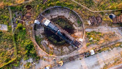 A hidden relic from Raleigh’s past: the 1883 railroad turntable, shown from above