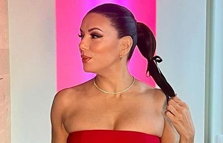 Eva Longoria Is a Vision in This Cherry-Red Strapless Dress