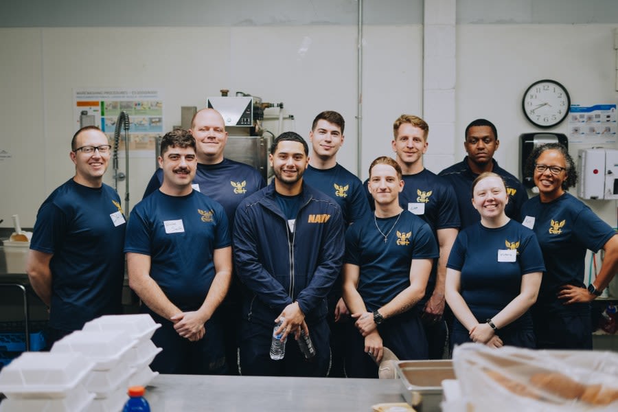 Sailors join Mercy Chefs in Portsmouth to help prepare meals