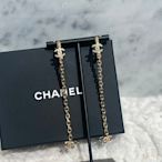 【翰貝格名牌館】全新真品 Chanel 金色 閃亮 雙C 水鑽 垂吊式 針式 耳環 耳骨夾 AB8865