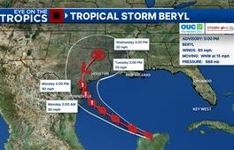 Beryl weakens to a tropical storm