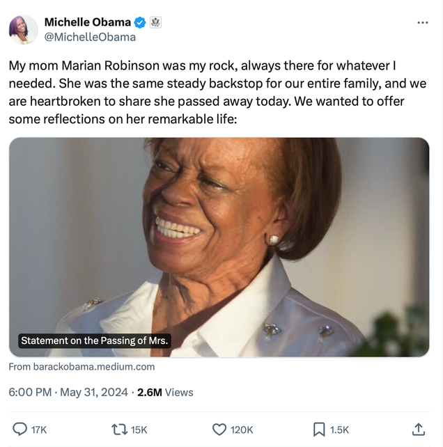 Trump Trolls Leave Racist Comments Under Michelle Obama's Tribute to Her Late Mother