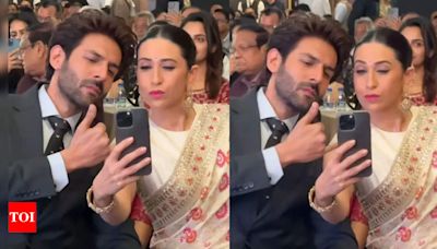 Kartik Aaryan and Karisma Kapoor capture hearts with their cute selfie moment | Hindi Movie News - Times of India