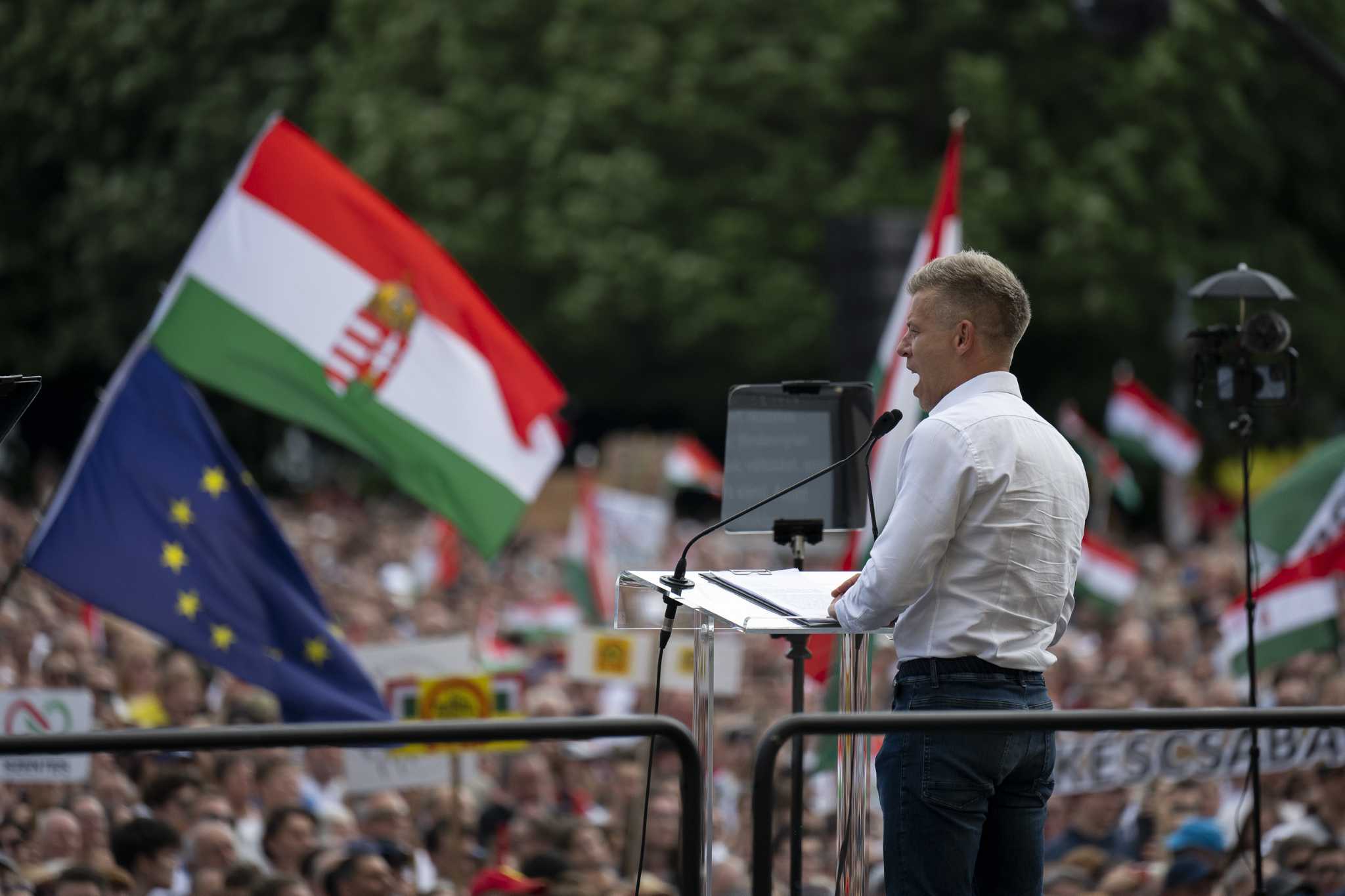 Orbán challenger in Hungary mobilizes thousands at a rare demonstration in a government stronghold