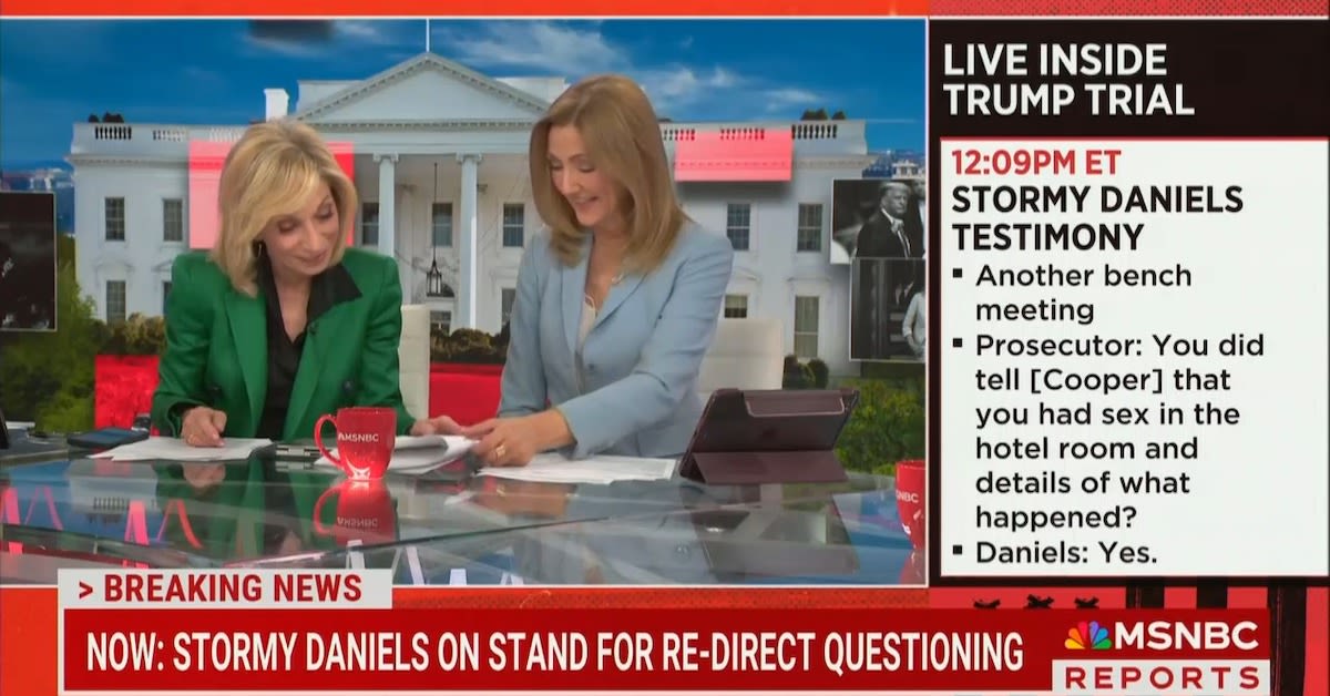 MSNBC Anchors Crack Up Over Stormy Daniels’ Snarky Response to Trump Lawyer From Witness Stand