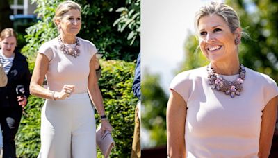 Queen Maxima of the Netherlands Dazzles With Glittering Floral Necklace and Natan Couture Look During Latest Royal Engagement