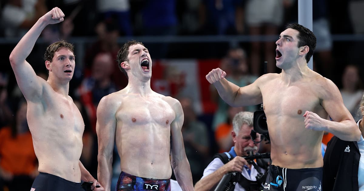 Swimming: USA swims to gold in men's 4x100m freestyle relay final at Paris 2024 Olympics