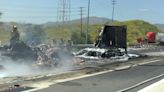 Fiery semi-truck collision shuts down lanes on 5 Freeway near Sylmar