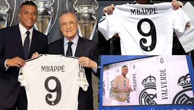 Kylian Mbappé posa con la icónica camiseta número 9 del Real Madrid por primera vez junto a Florentino Pérez después de completar oficialmente su tan esperado traspaso | Goal.com Espana
