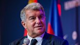 Barcelona chief Joan Laporta jokes about Manchester United shirt at fan event in US