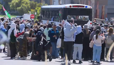 UC San Diego protesters block San Diego Sheriff's bus as protest shifts to Price Center