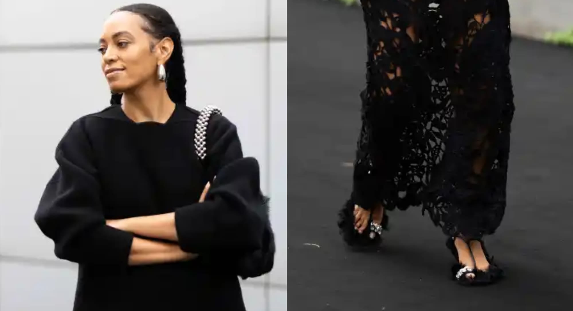 Solange Knowles Wears Fuzzy Black Sandals To See Son Julez Smith Walk in Jil Sander Show at Milan Fashion Week