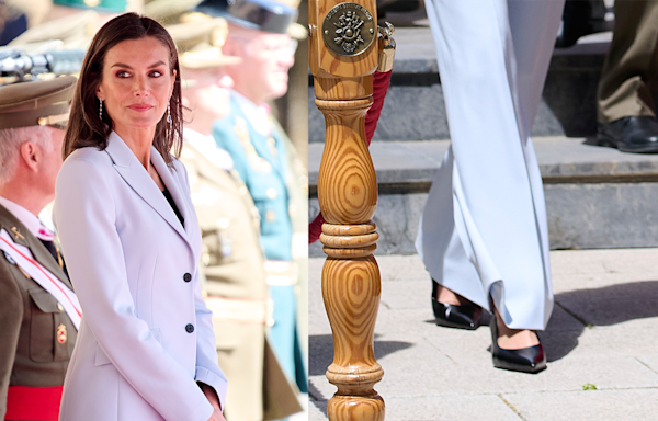 Queen Letizia of Spain Strides in ’90s-Inspired Kitten Heels for Flag Oath Anniversary