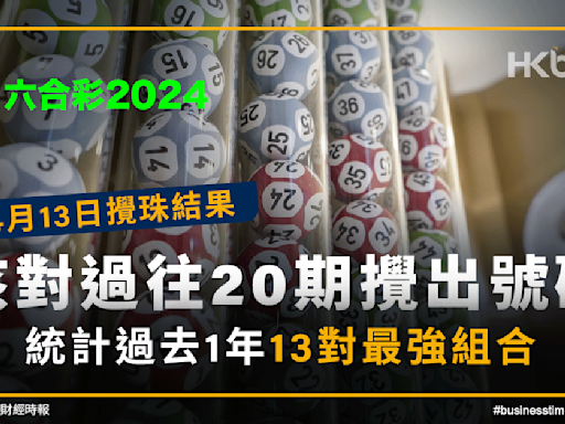 六合彩2024｜核對4月13日攪珠結果｜統計過去1年13對最強組合